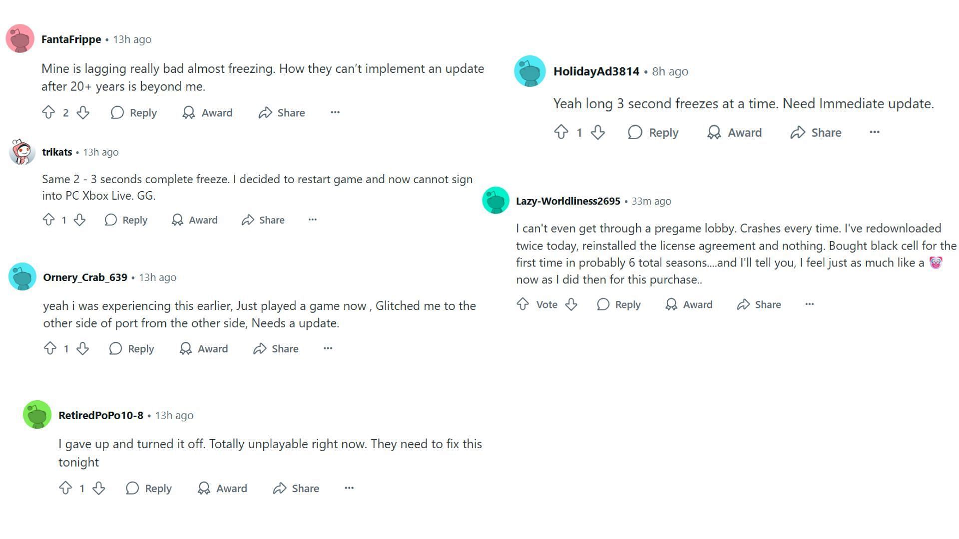 Some negative comments from players facing various issues in WZ (Image via Reddit)